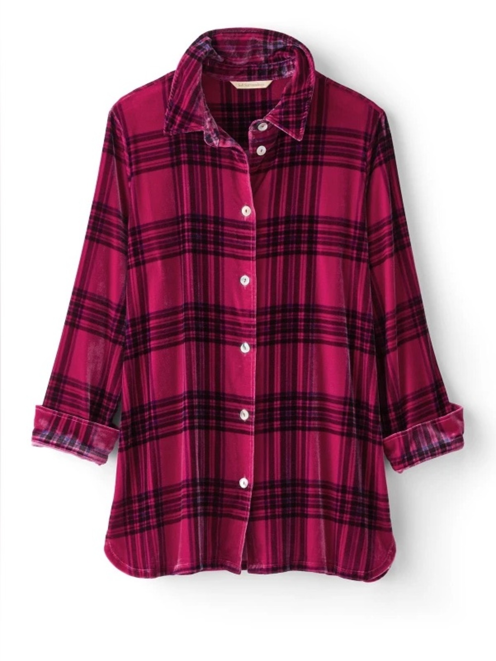 Soft Surroundings Maize Silk Rayon Pink Plaid Button-Down Shirt Tunic M